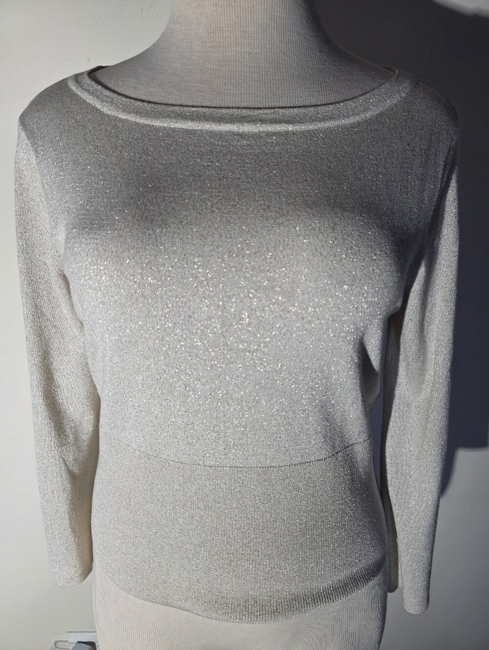 NY&Co Women's Sparkle Crewneck Sweater in Cream (Size XL)